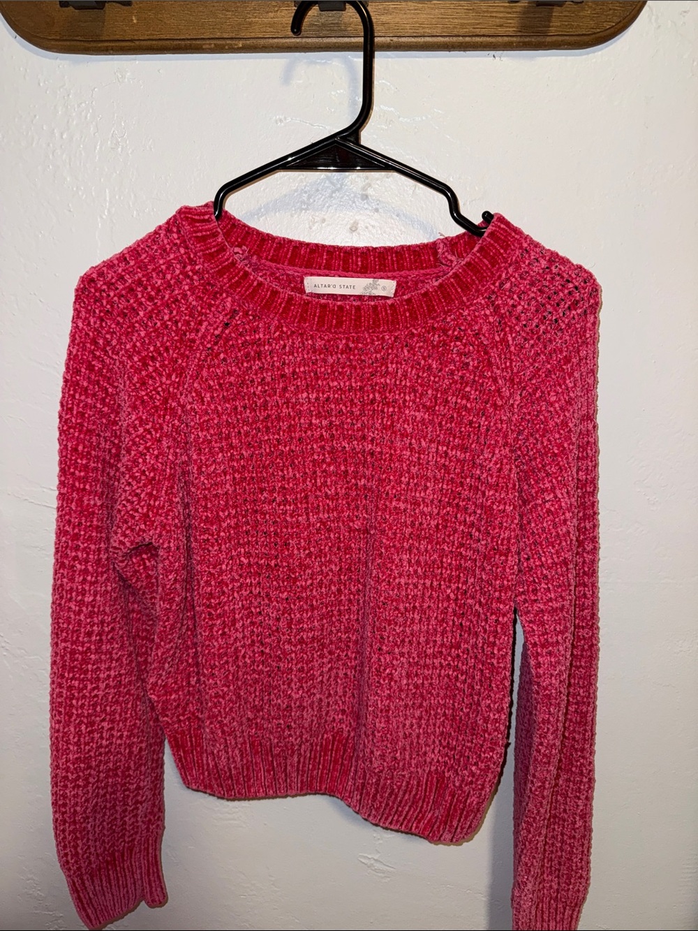 Altar'd State Raspberry Pink Chenille Crewneck Sweater